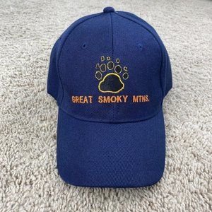 Great Smoky Mountains Hat‎ Adjustable Strap Blue Bear Paw Logo Orange Print Cap
